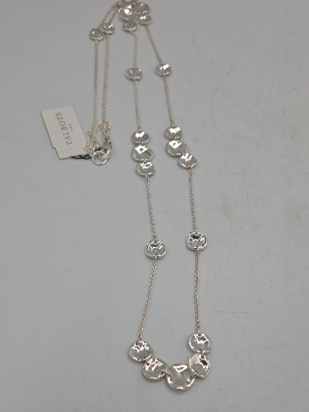Talbots Polished Silver Disc Station Long Necklace